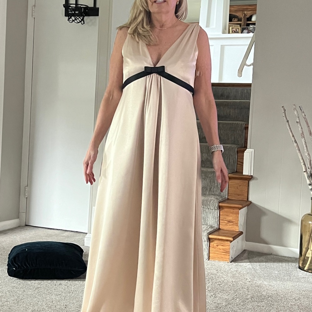 Elegant Cream Maternity Evening Gown with Black Accent